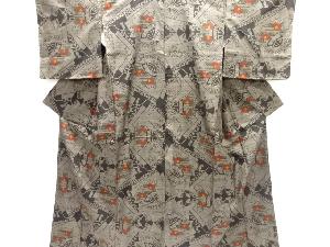 大特価品　扇に花模様織り出し本場泥大島紬着物(5マルキ)